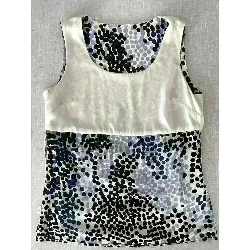 St John Sz 4 Silk Ruffle Dot Top White Black Dot Pattern Feminine Pretty Elegant - Picture 11 of 16